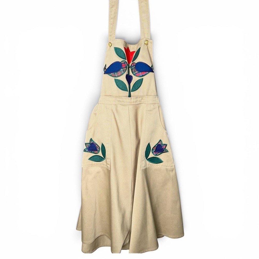 Beige Pinafore Embroidered Tulips Birds/ 13 W